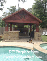 Outdoor Fireplace under wood roof